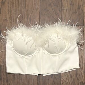 White Feather Trim Bustier Top